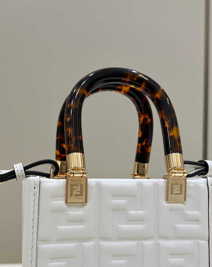 Fendi Mini Sunshine Shopper 8BS051 white leather mini-bag with FF motif - Default Title - View 8