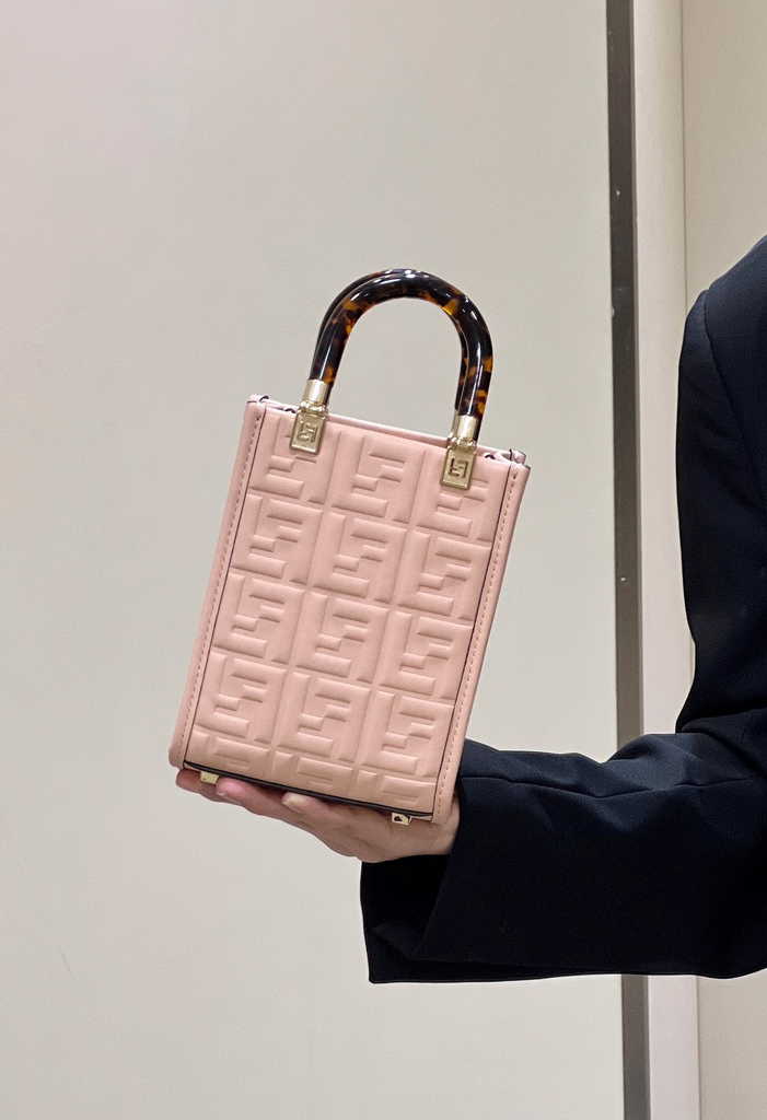 Fendi Mini Sunshine Shopper 8BS051 pink leather mini-bag with FF motif - Default Title - View 1