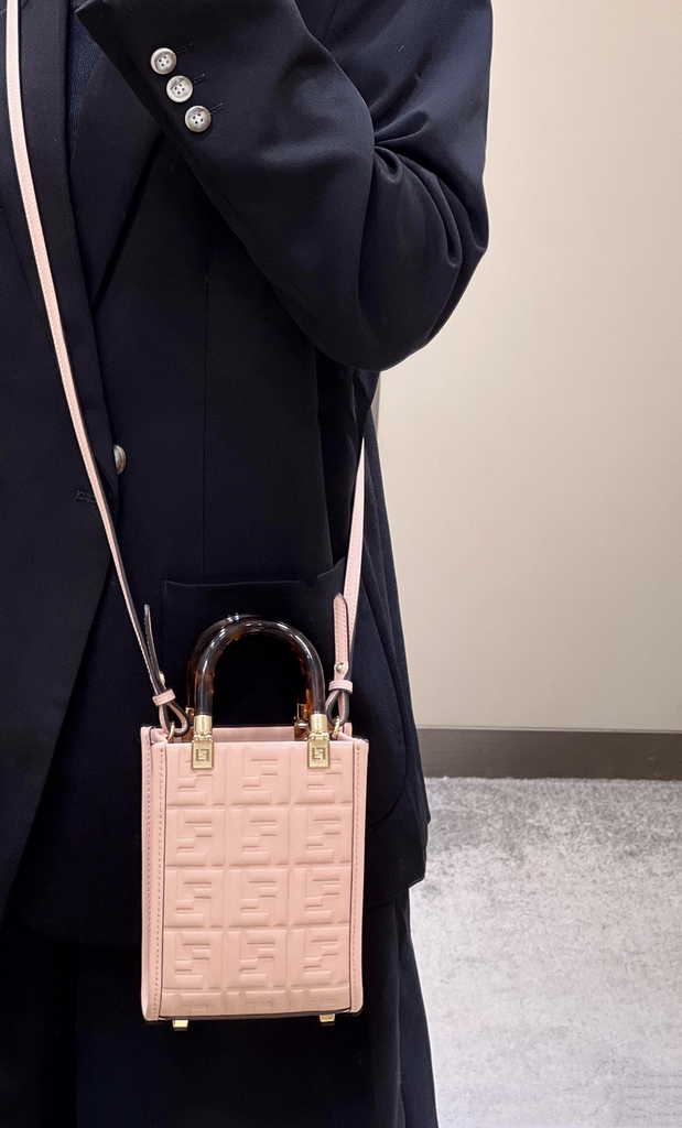 Fendi Mini Sunshine Shopper 8BS051 pink leather mini-bag with FF motif - Default Title - View 3