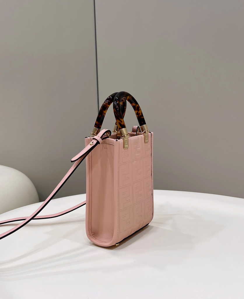 Fendi Mini Sunshine Shopper 8BS051 pink leather mini-bag with FF motif - Default Title - View 5