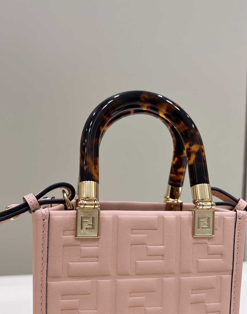 Fendi Mini Sunshine Shopper 8BS051 pink leather mini-bag with FF motif - Default Title - View 7