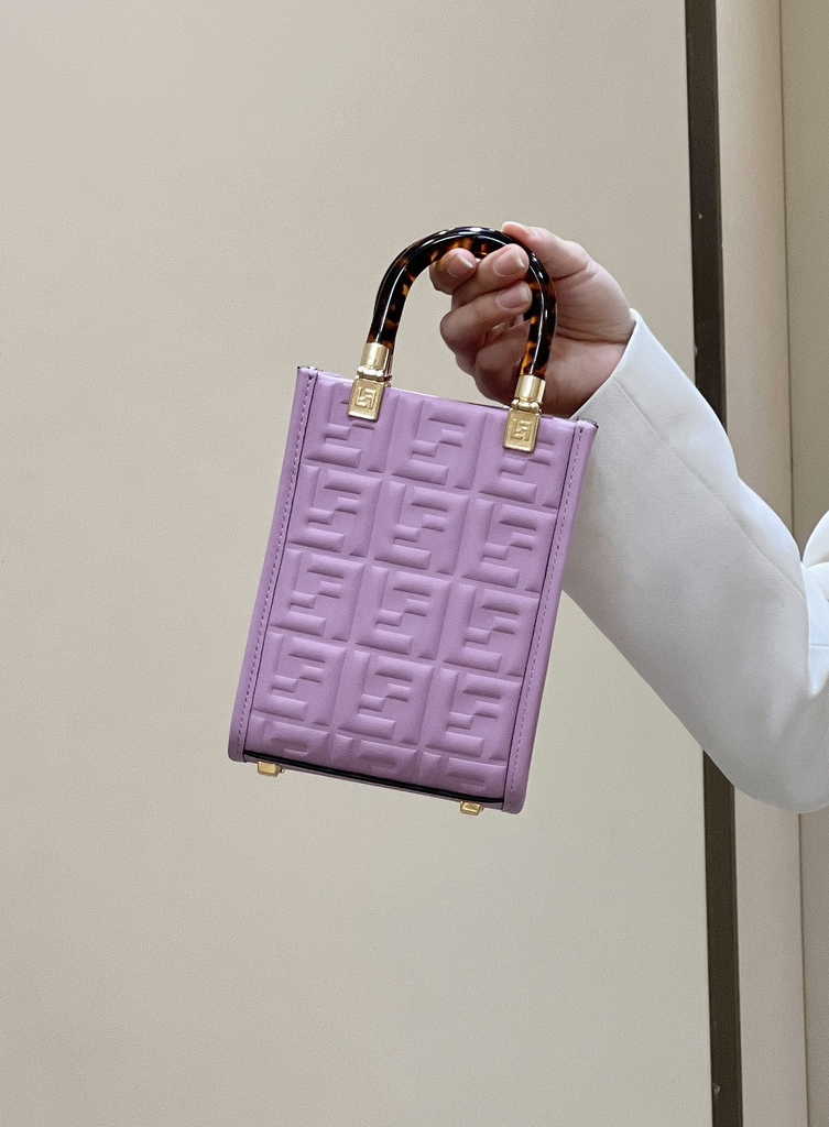 Fendi Mini Sunshine Shopper 8BS051 purple leather mini-bag with FF motif - Default Title - View 1