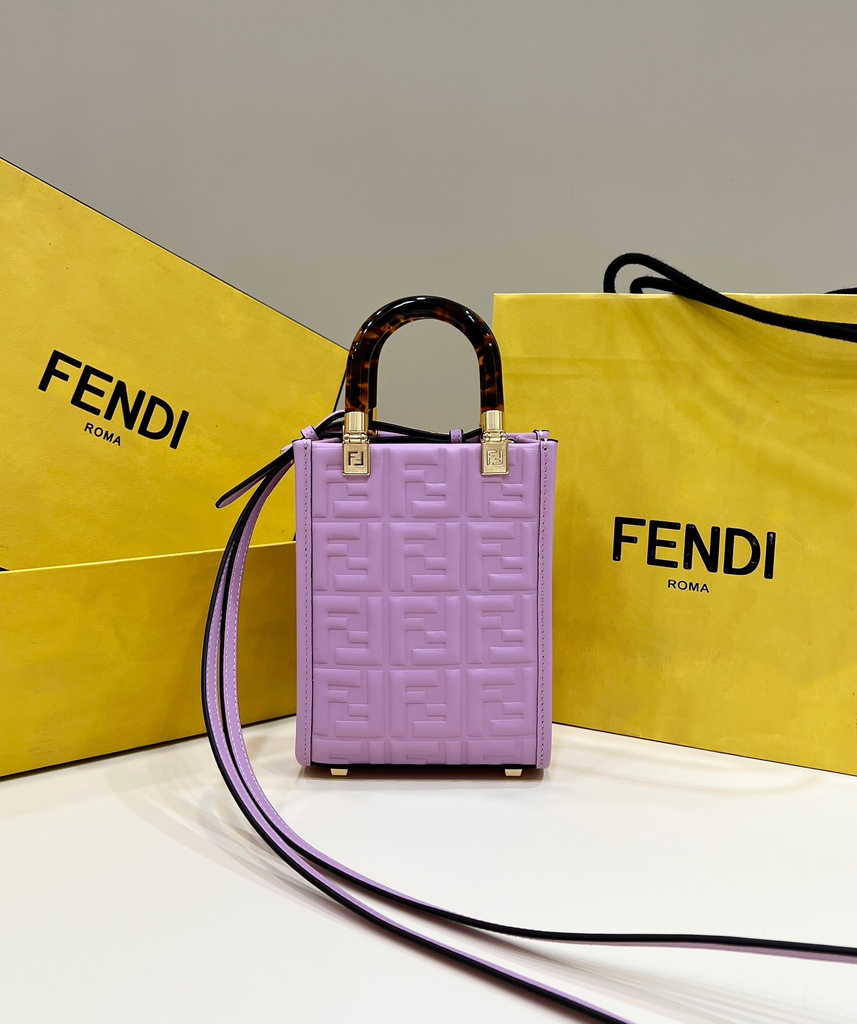 Fendi Mini Sunshine Shopper 8BS051 purple leather mini-bag with FF motif - Default Title - View 3