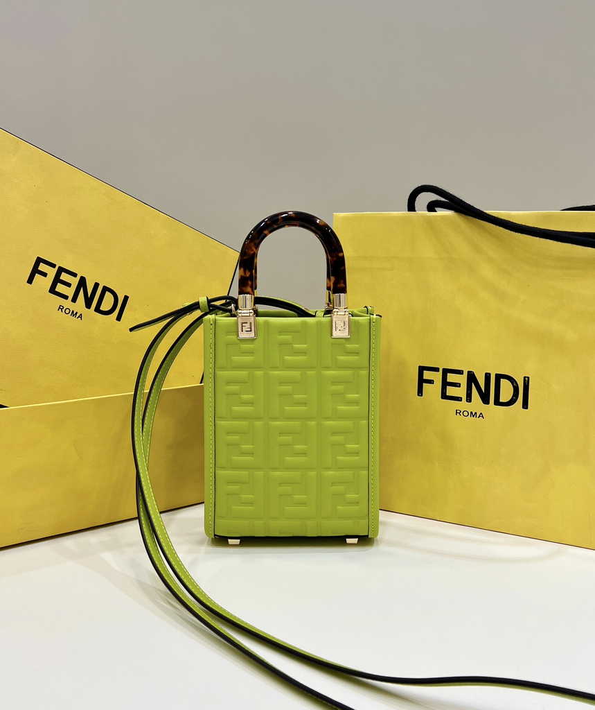 Fendi Mini Sunshine Shopper 8BS051 green leather mini-bag with FF motif - Default Title - View 2