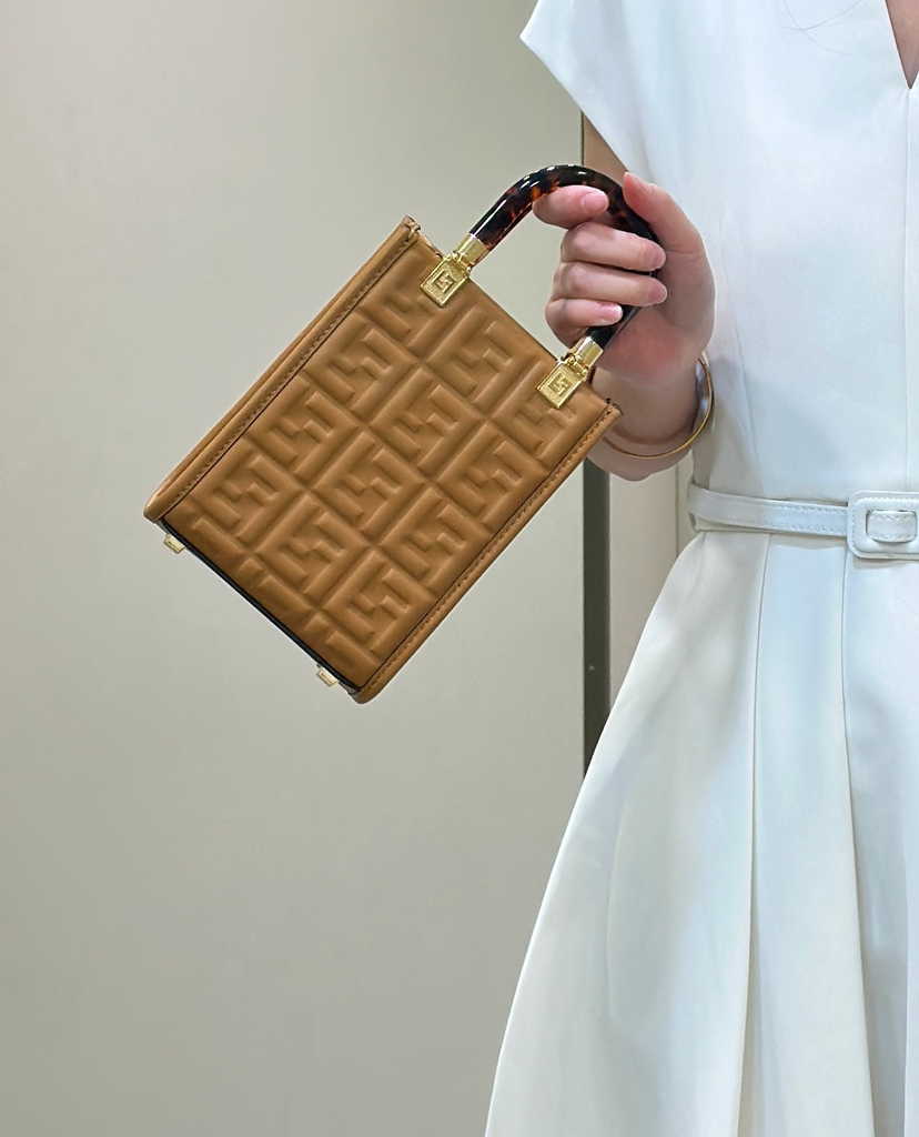 Fendi Mini Sunshine Shopper 8BS051 Brown leather mini-bag with FF motif - Default Title - View 1