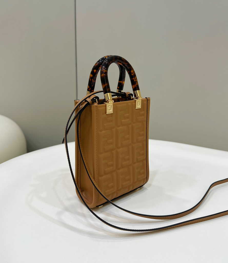 Fendi Mini Sunshine Shopper 8BS051 Brown leather mini-bag with FF motif - Default Title - View 4
