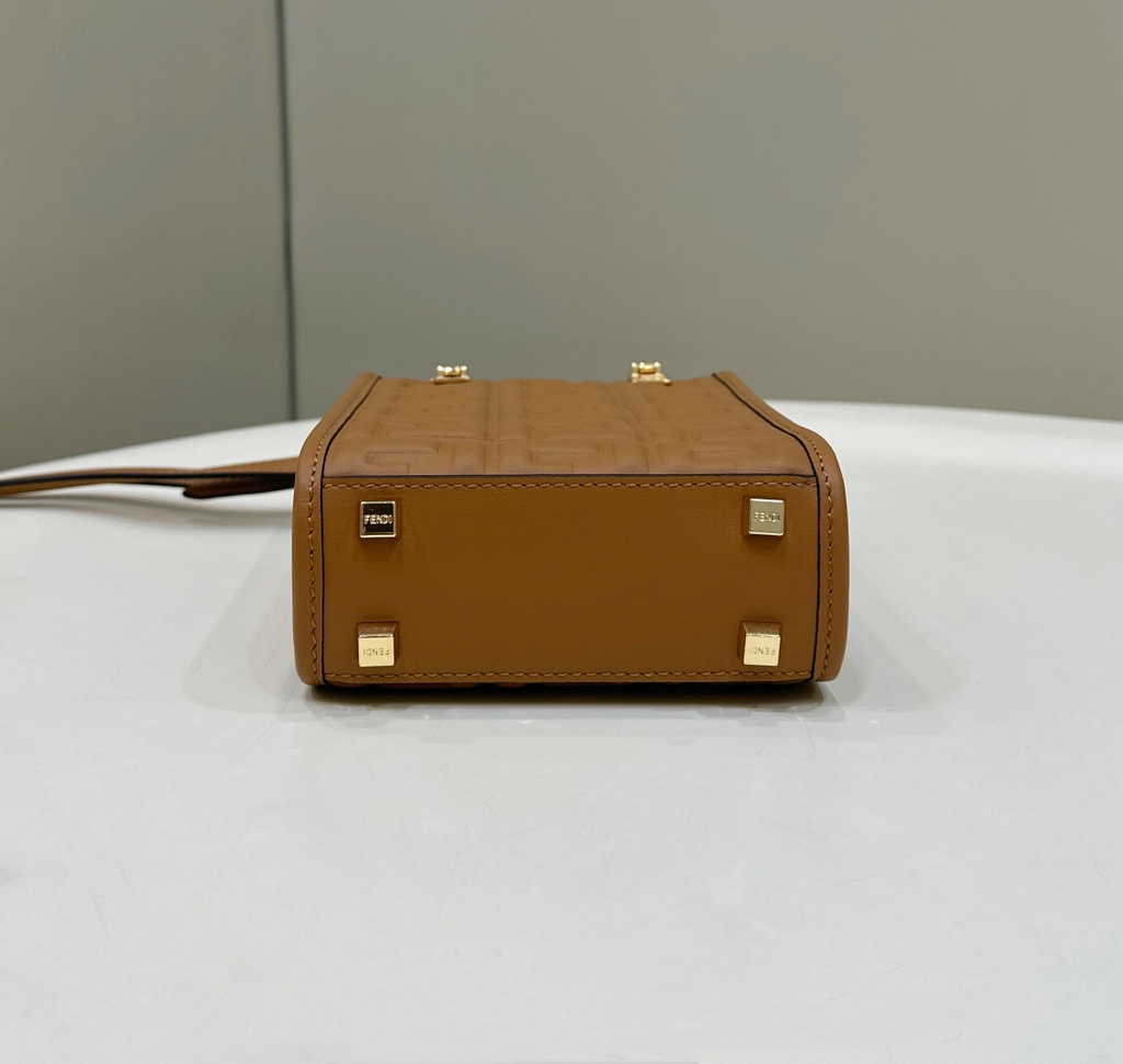 Fendi Mini Sunshine Shopper 8BS051 Brown leather mini-bag with FF motif - Default Title - View 5