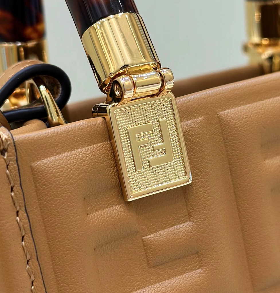Fendi Mini Sunshine Shopper 8BS051 Brown leather mini-bag with FF motif - Default Title - View 6