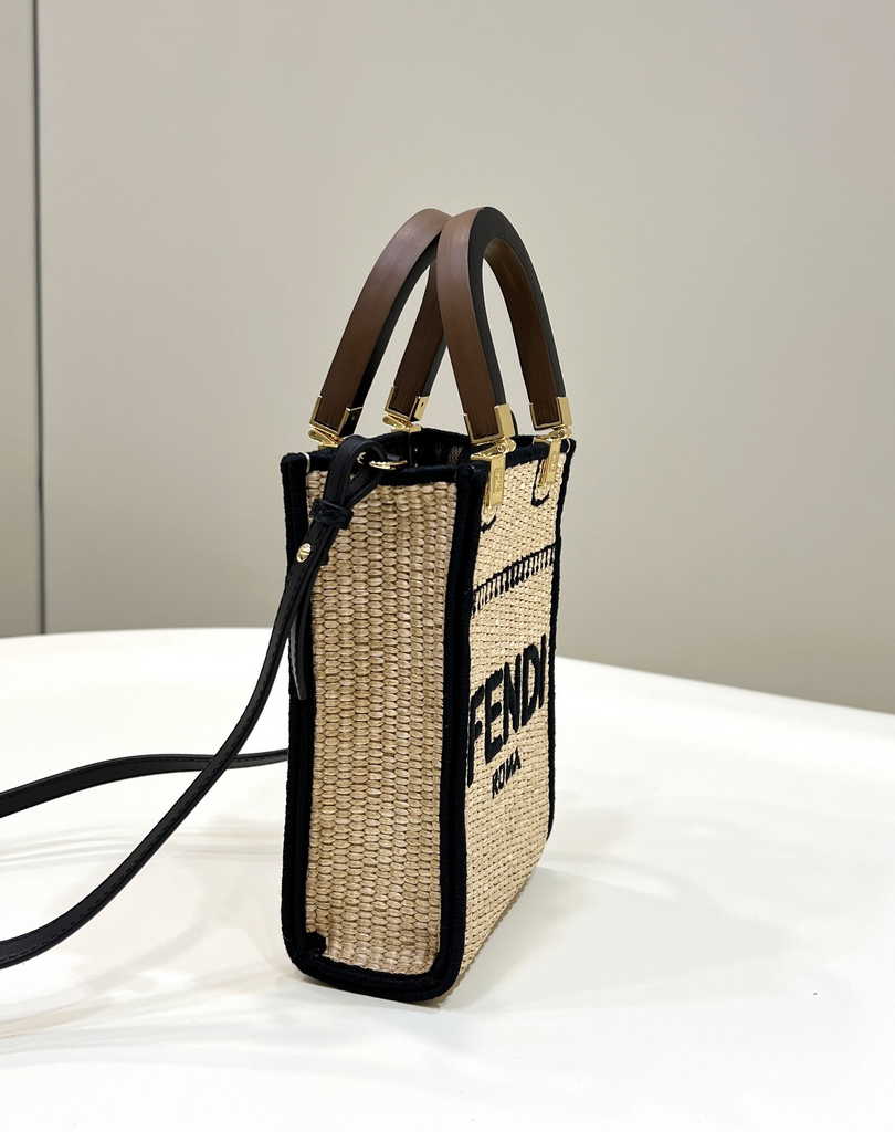 Fendi Mini Sunshine Shopper Black Natural straw mini-bag 8BS051 - Default Title - View 2