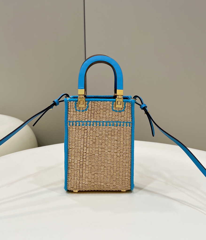 Fendi Mini Sunshine Shopper Blue Natural straw mini-bag 8BS051 - Default Title - View 5