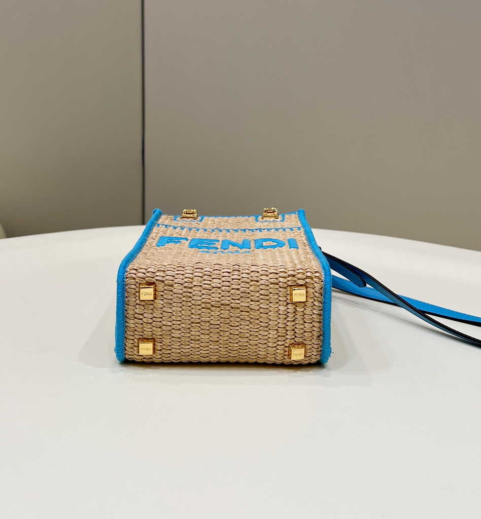 Fendi Mini Sunshine Shopper Blue Natural straw mini-bag 8BS051 - Default Title - View 6