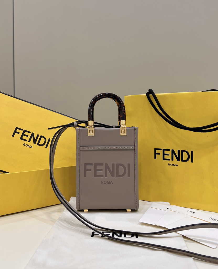 Fendi Mini Sunshine Shopper gray leather mini-bag 8BS051 - Default Title - View 1