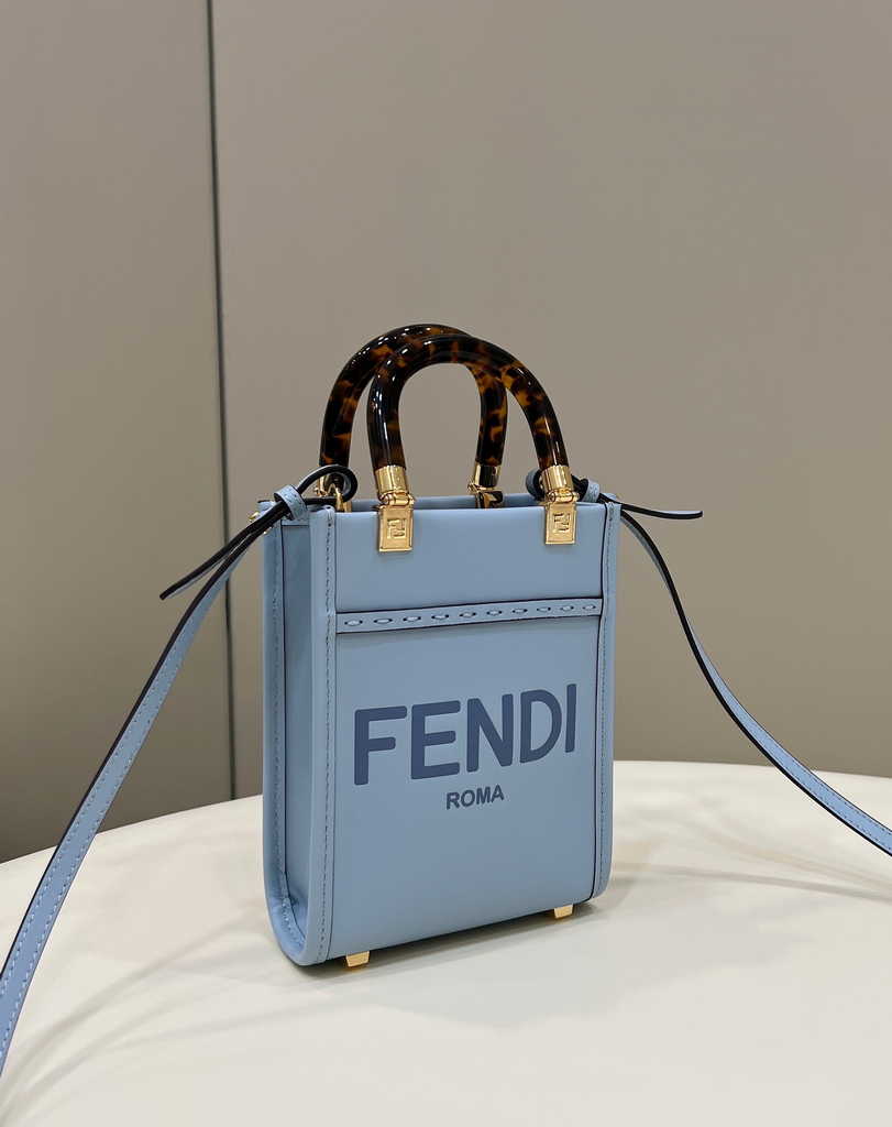 Fendi Mini Sunshine Shopper blue leather mini-bag 8BS051 - Default Title - View 1