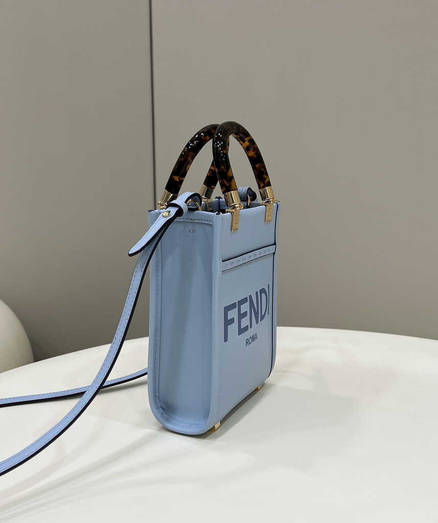 Fendi Mini Sunshine Shopper blue leather mini-bag 8BS051 - Default Title - View 3