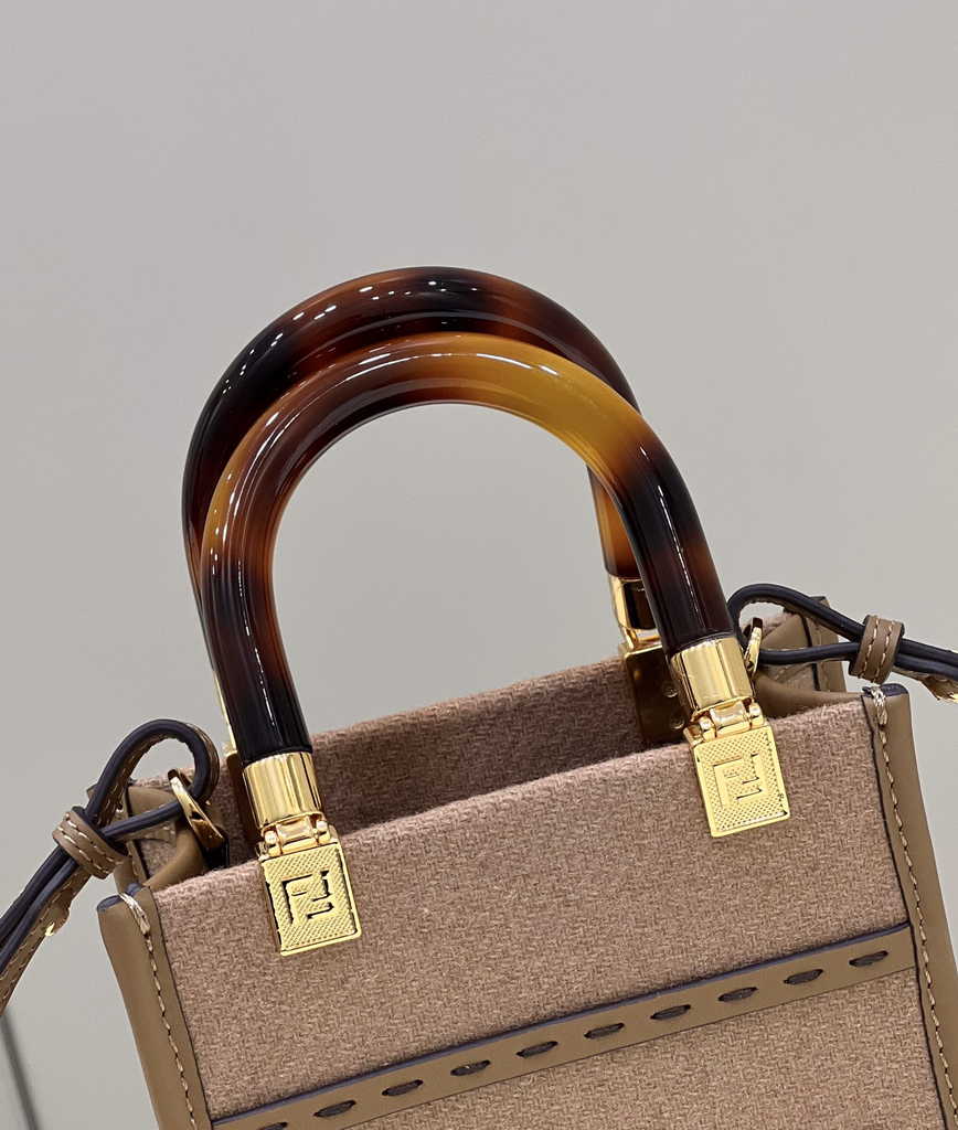 Fendi Mini Sunshine Shopper Brown Natural straw mini-bag 8BS051 - Default Title - View 3