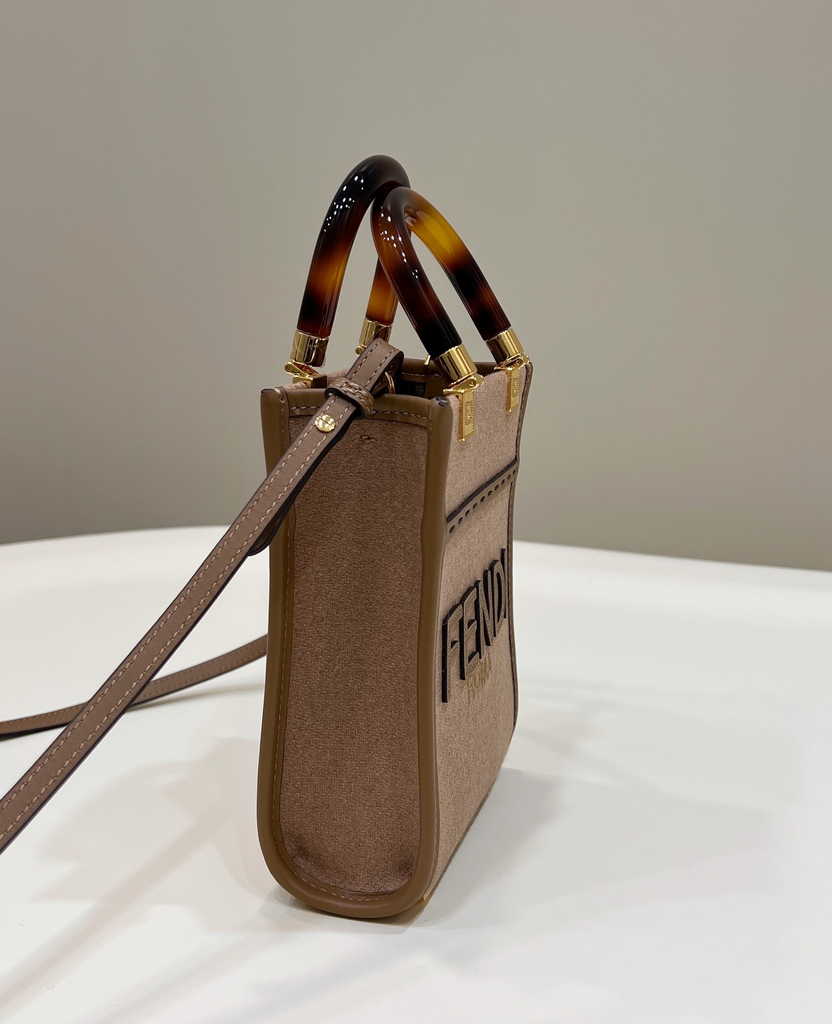 Fendi Mini Sunshine Shopper Brown Natural straw mini-bag 8BS051 - Default Title - View 4
