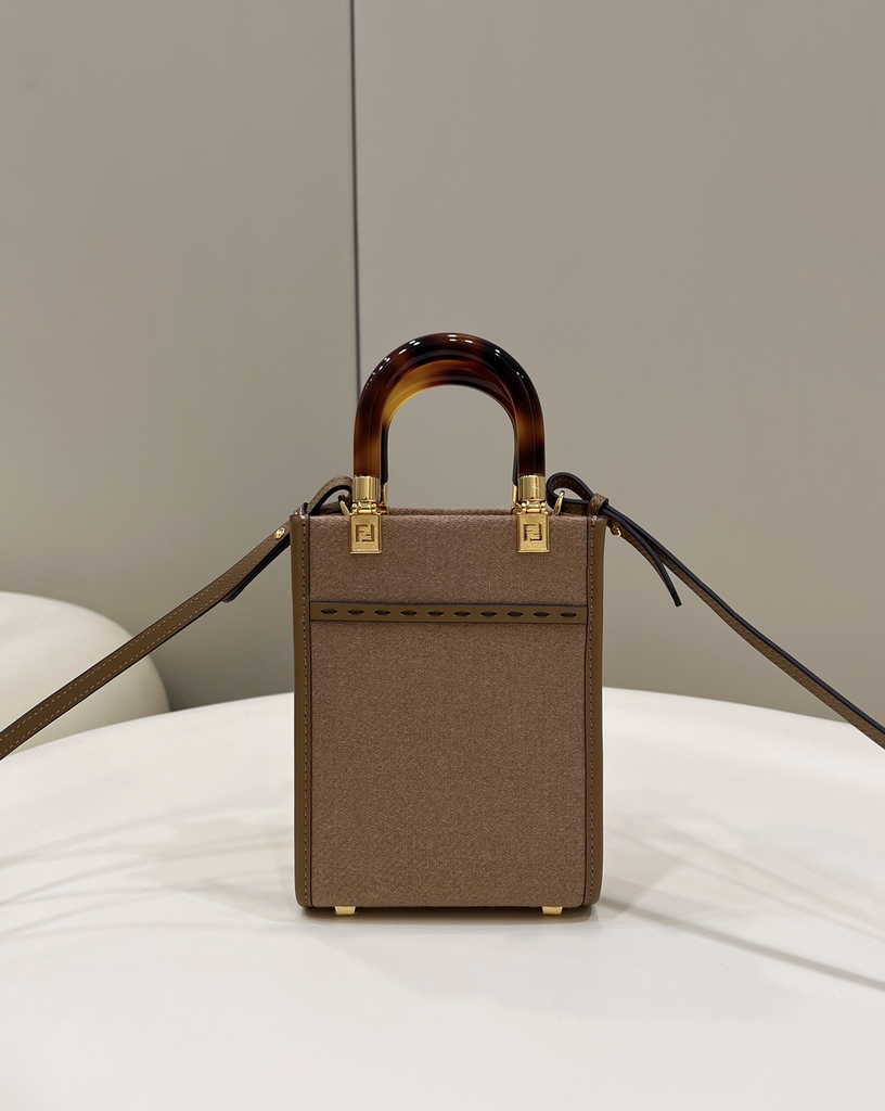 Fendi Mini Sunshine Shopper Brown Natural straw mini-bag 8BS051 - Default Title - View 5