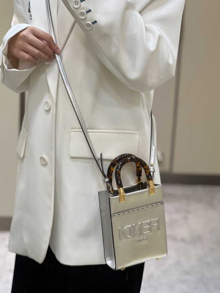 Fendi Mini Sunshine Shopper Silver leather mini-bag 8BS051 - Default Title - View 3
