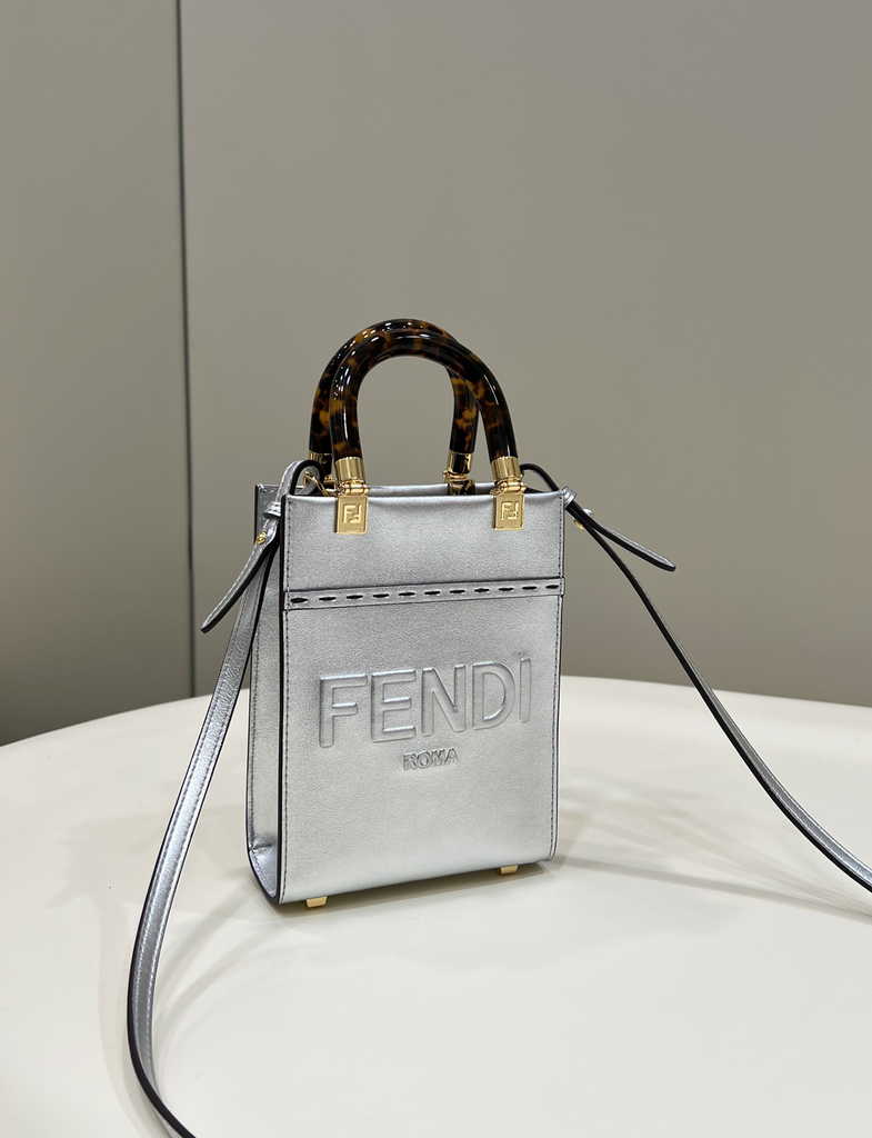 Fendi Mini Sunshine Shopper Silver leather mini-bag 8BS051 - Default Title - View 1