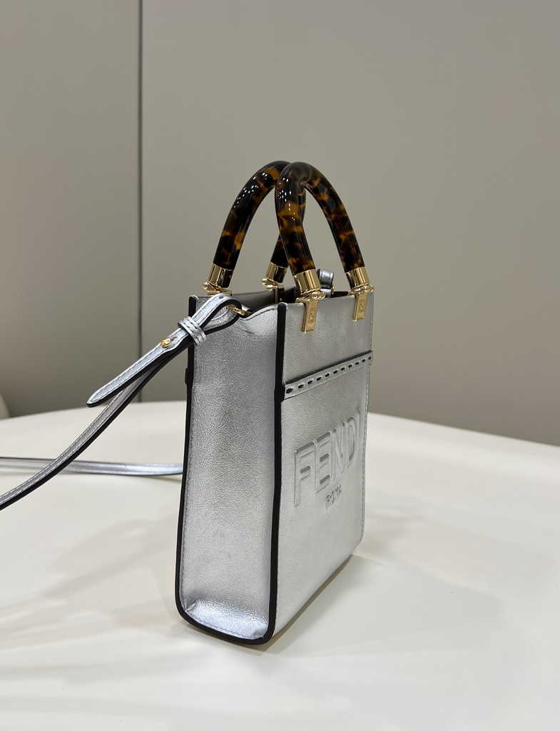 Fendi Mini Sunshine Shopper Silver leather mini-bag 8BS051 - Default Title - View 4