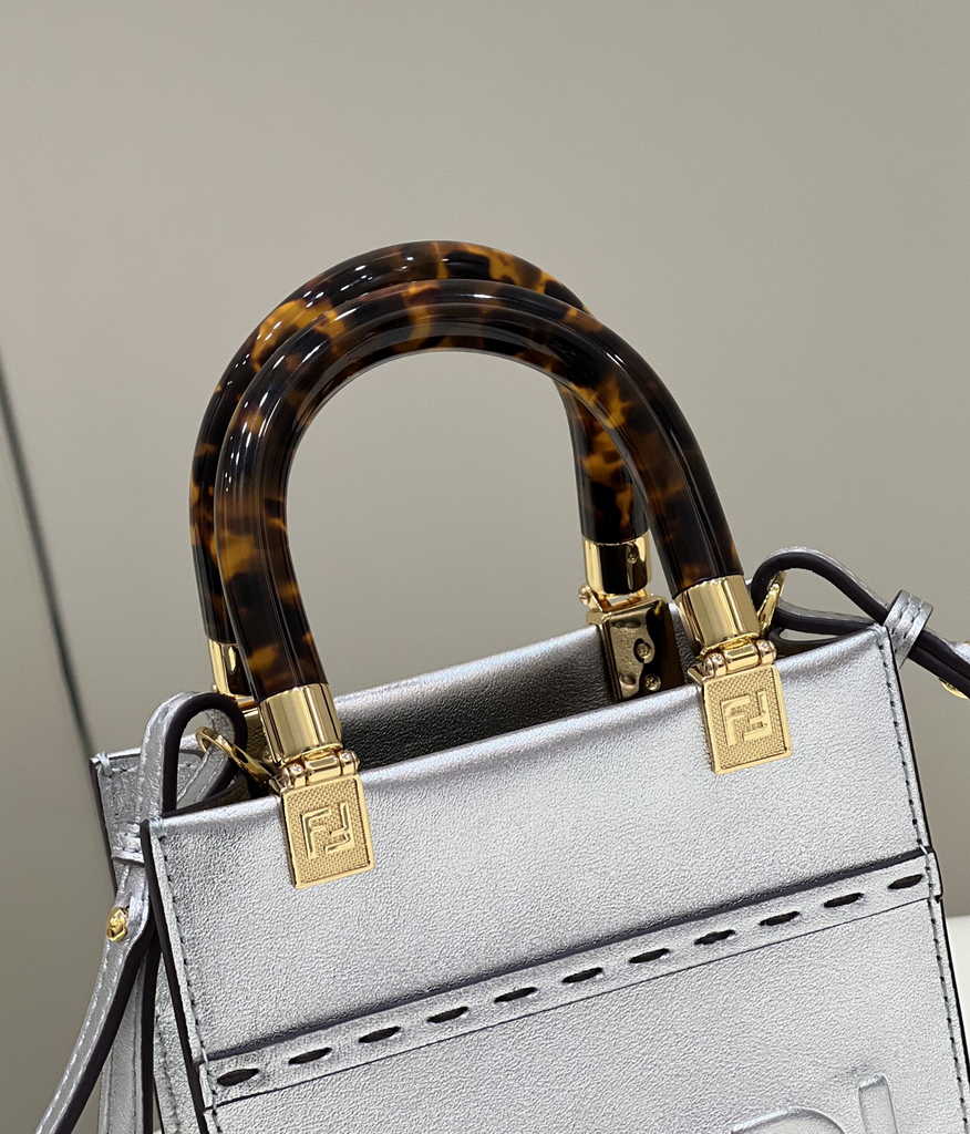 Fendi Mini Sunshine Shopper Silver leather mini-bag 8BS051 - Default Title - View 6