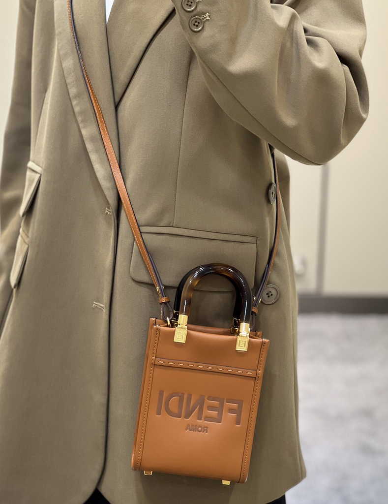 Fendi Mini Sunshine Shopper Brown leather mini-bag 8BS051 - Default Title - View 2