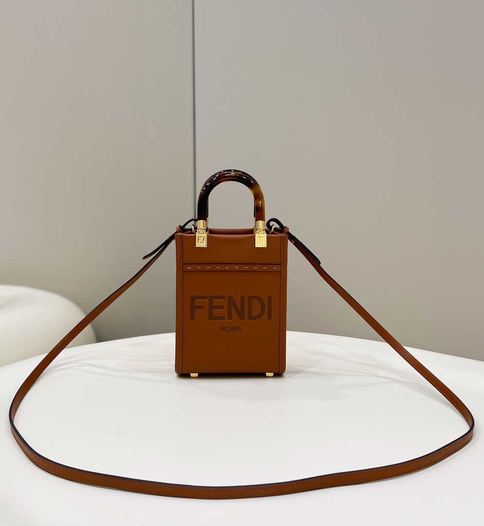 Fendi Mini Sunshine Shopper Brown leather mini-bag 8BS051 - Default Title - View 3
