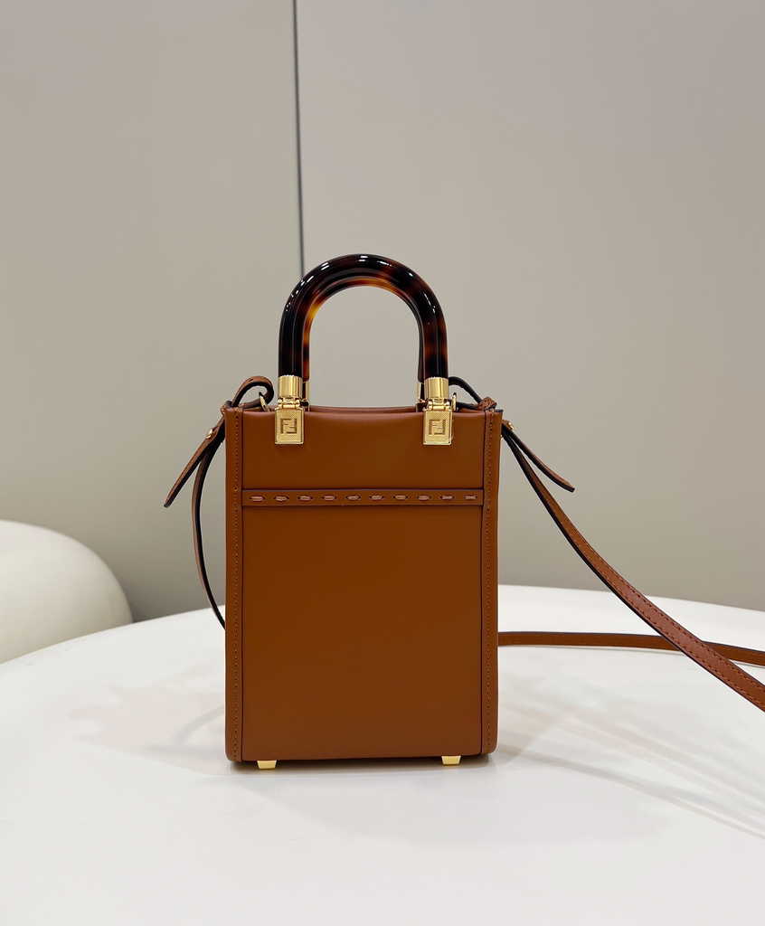 Fendi Mini Sunshine Shopper Brown leather mini-bag 8BS051 - Default Title - View 5