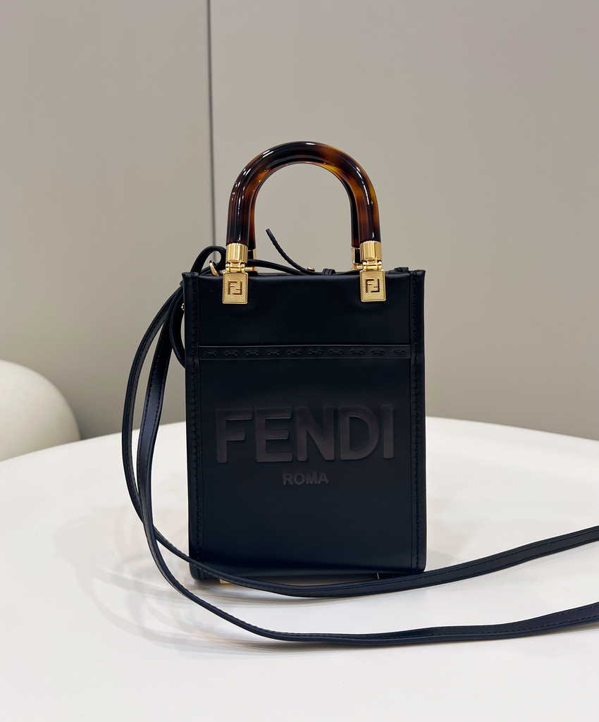 Fendi Mini Sunshine Shopper Black leather mini-bag 8BS051 - Default Title - View 3