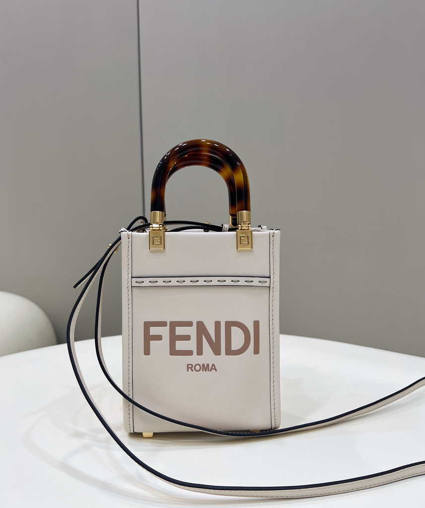 Fendi Mini Sunshine Shopper white leather mini-bag 8BS051 - Default Title - View 1