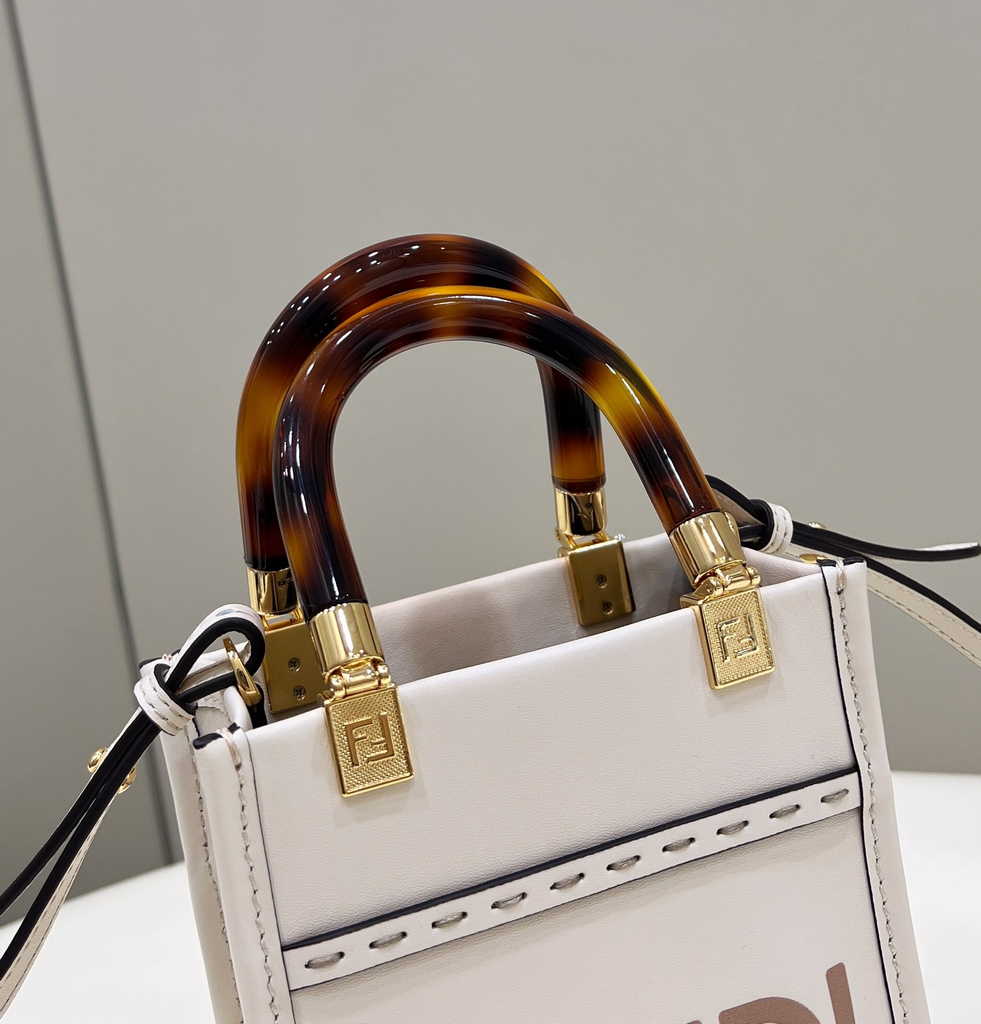 Fendi Mini Sunshine Shopper white leather mini-bag 8BS051 - Default Title - View 5
