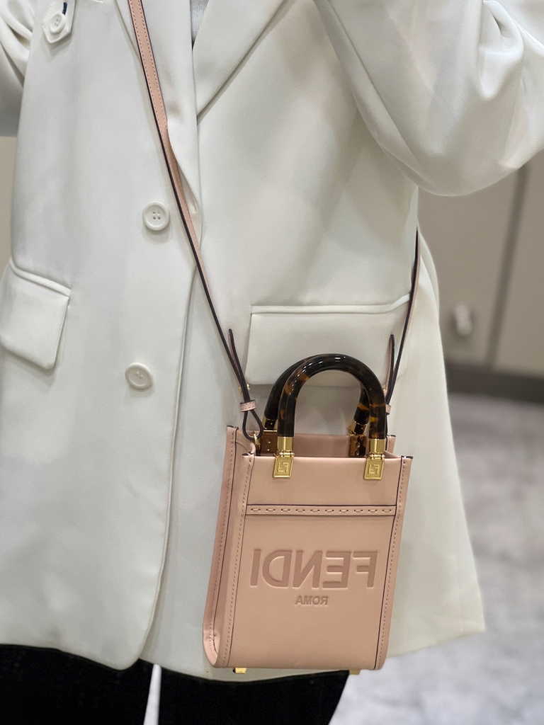 Fendi Mini Sunshine Shopper pink leather mini-bag 8BS051 - Default Title - View 3
