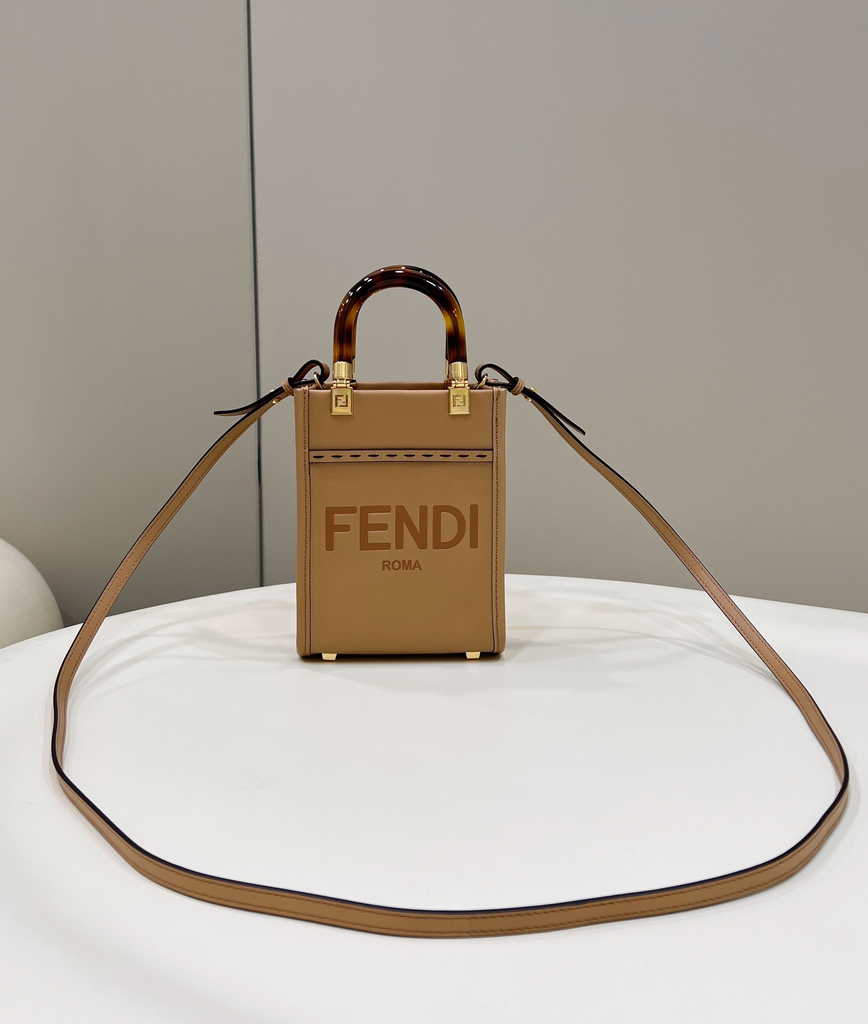 Fendi Mini Sunshine Shopper apricot leather mini-bag 8BS051 - Default Title - View 1