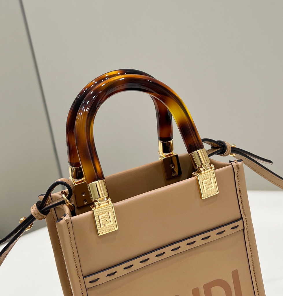 Fendi Mini Sunshine Shopper apricot leather mini-bag 8BS051 - Default Title - View 6