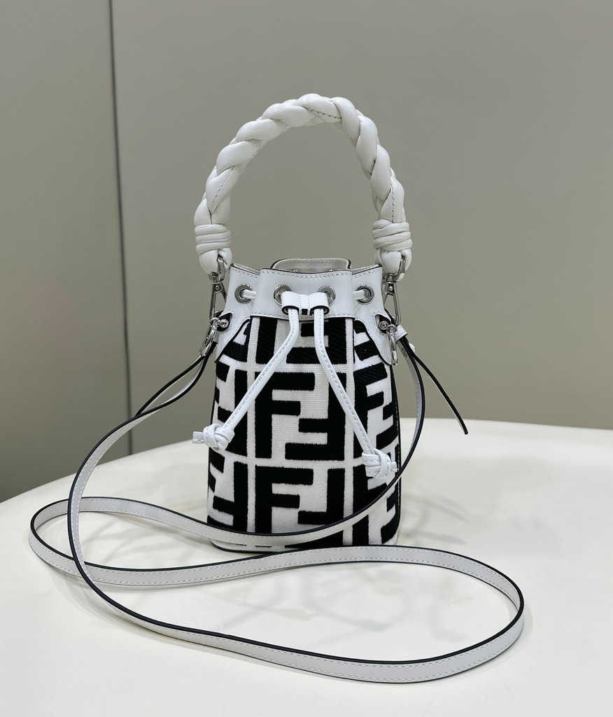 Fendi Bucket Bag Mon Tresor 8BS010 Black and white canvas mini-bag with FF embroidery - Default Title - View 1