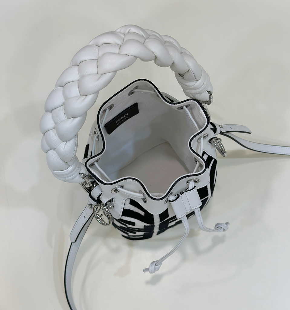Fendi Bucket Bag Mon Tresor 8BS010 Black and white canvas mini-bag with FF embroidery - Default Title - View 9
