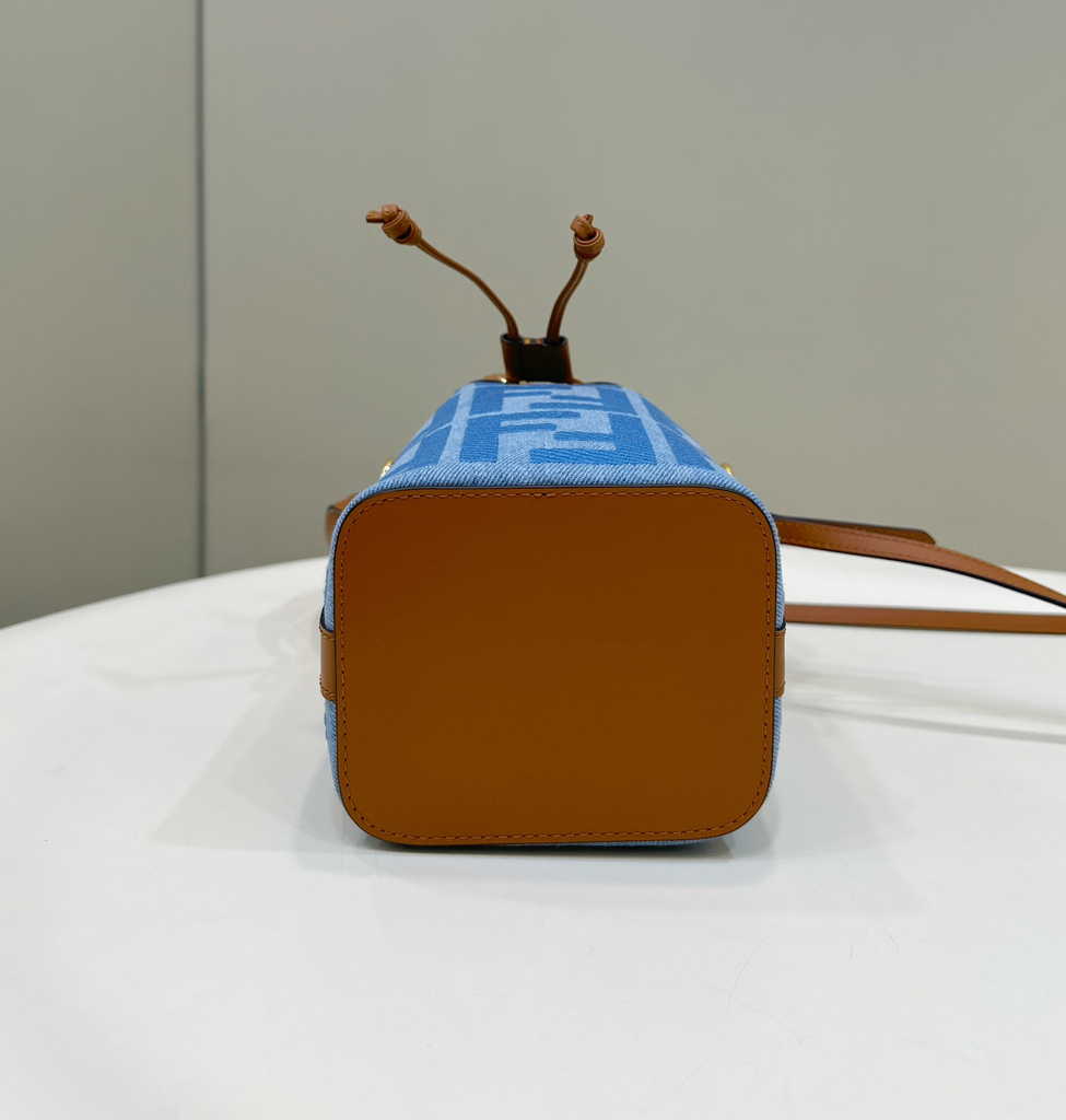 Fendi Bucket Bag Mon Tresor 8BS010 Light blue denim mini-bag with FF embroidery - Default Title - View 4