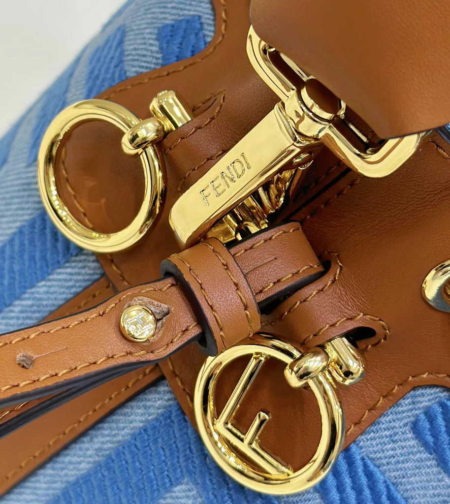 Fendi Bucket Bag Mon Tresor 8BS010 Light blue denim mini-bag with FF embroidery - Default Title - View 5