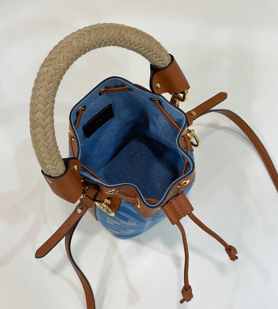 Fendi Bucket Bag Mon Tresor 8BS010 Light blue denim mini-bag with FF embroidery - Default Title - View 9