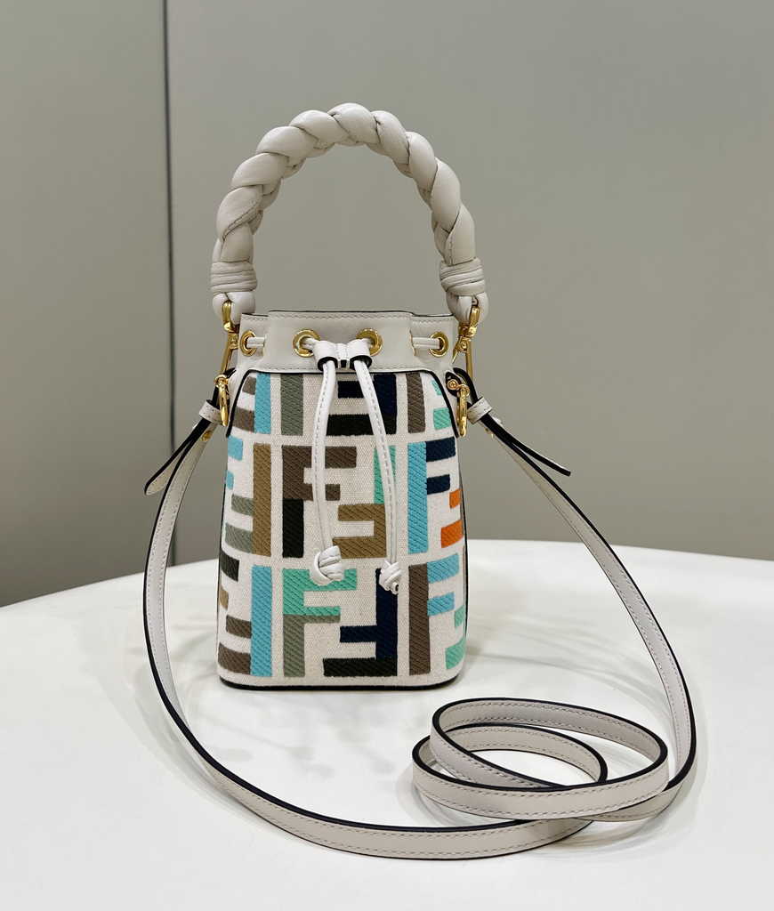 Fendi Bucket Bag Mon Tresor 8BS010 Multicolor canvas mini-bag with FF embroidery - Default Title - View 1