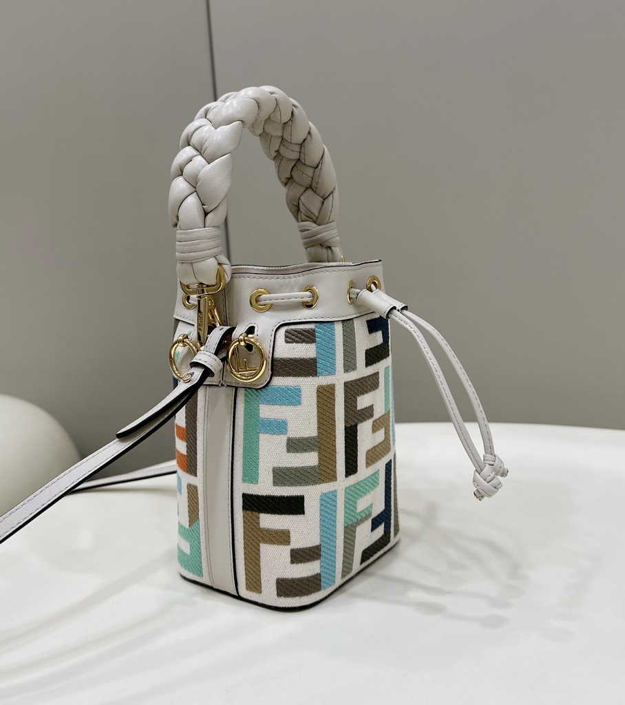 Fendi Bucket Bag Mon Tresor 8BS010 Multicolor canvas mini-bag with FF embroidery - Default Title - View 3