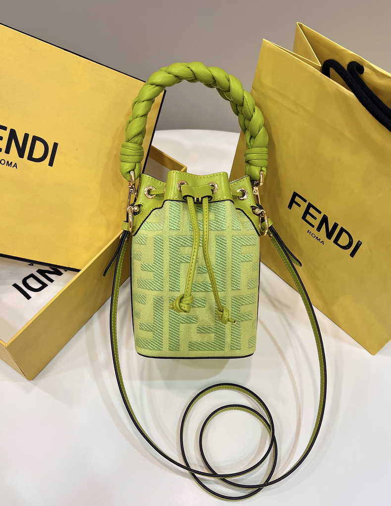 Fendi Bucket Bag Mon Tresor 8BS010 Acid green FF canvas mini-bag - Default Title - View 1