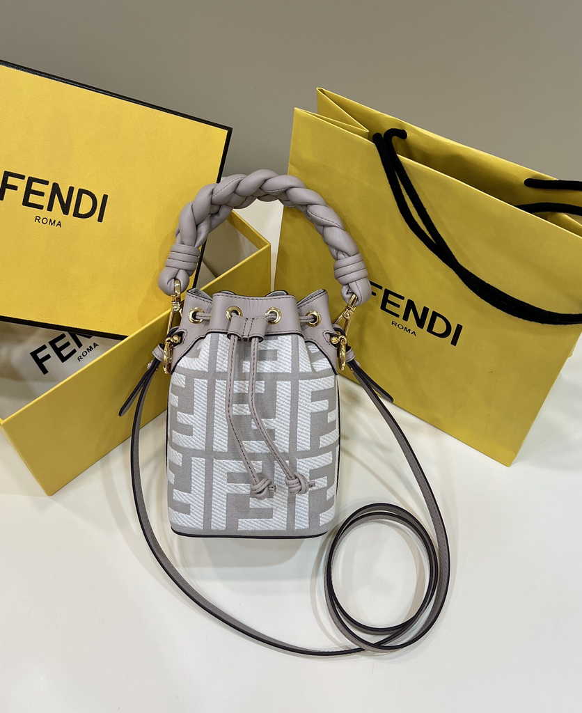Fendi Bucket Bag Mon Tresor 8BS010 White canvas FF mini bag - Default Title - View 1