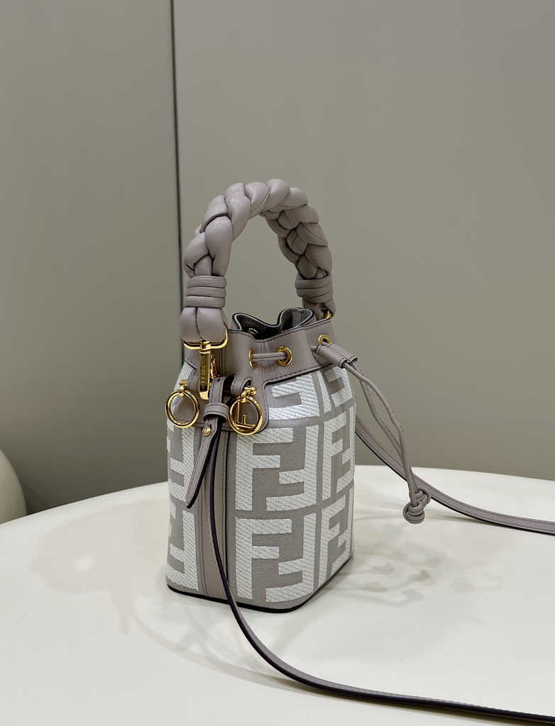 Fendi Bucket Bag Mon Tresor 8BS010 White canvas FF mini bag - Default Title - View 3