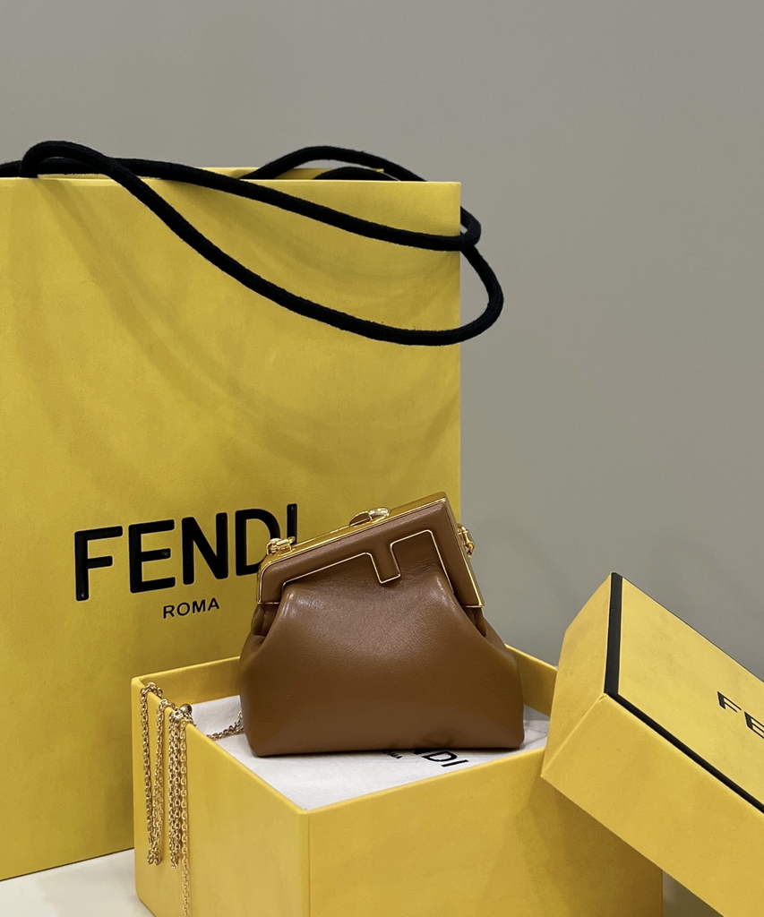 Fendi Nano First Charm Shoulder Bag 7AS051 Brown Leather - Default Title - View 1