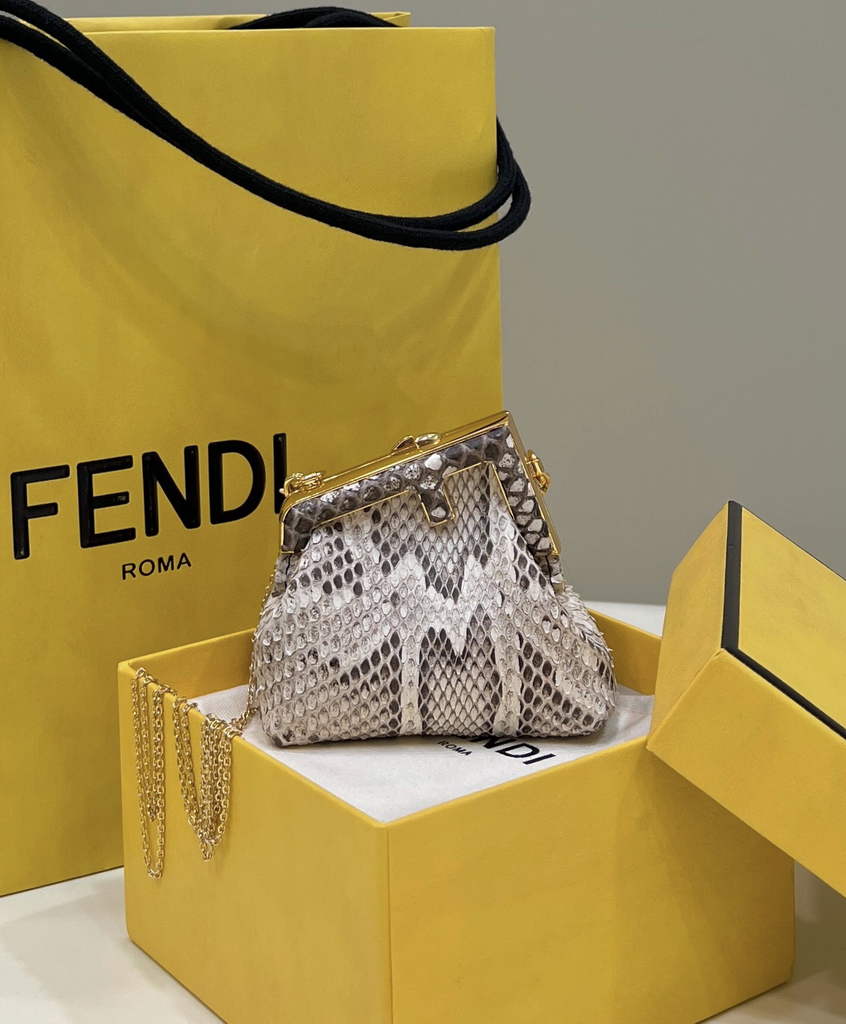 Fendi Nano First Charm Shoulder Bag 7AS051 Gray python leather bag - Default Title - View 1