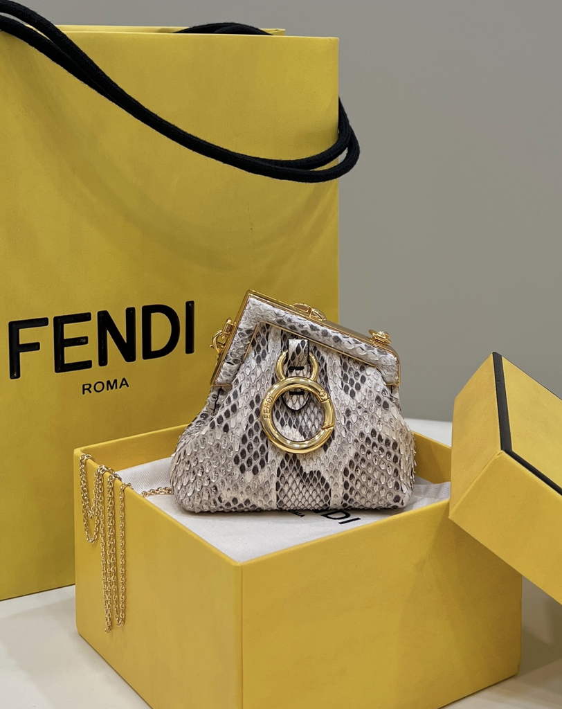 Fendi Nano First Charm Shoulder Bag 7AS051 Gray python leather bag - Default Title - View 2