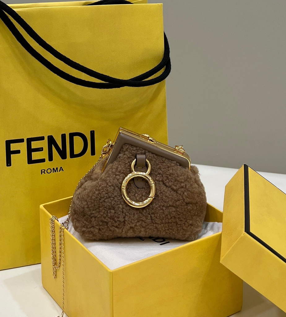 Fendi Nano First Charm Shoulder Bag 7AS051 Kkaki sheepskin bag - Default Title - View 2