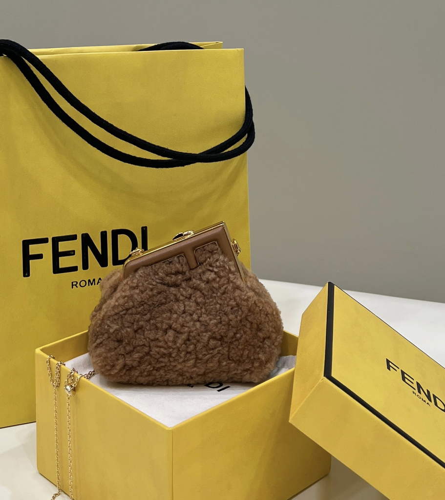 Fendi Nano First Charm Shoulder Bag 7AS051 Brown sheepskin bag - Default Title - View 1
