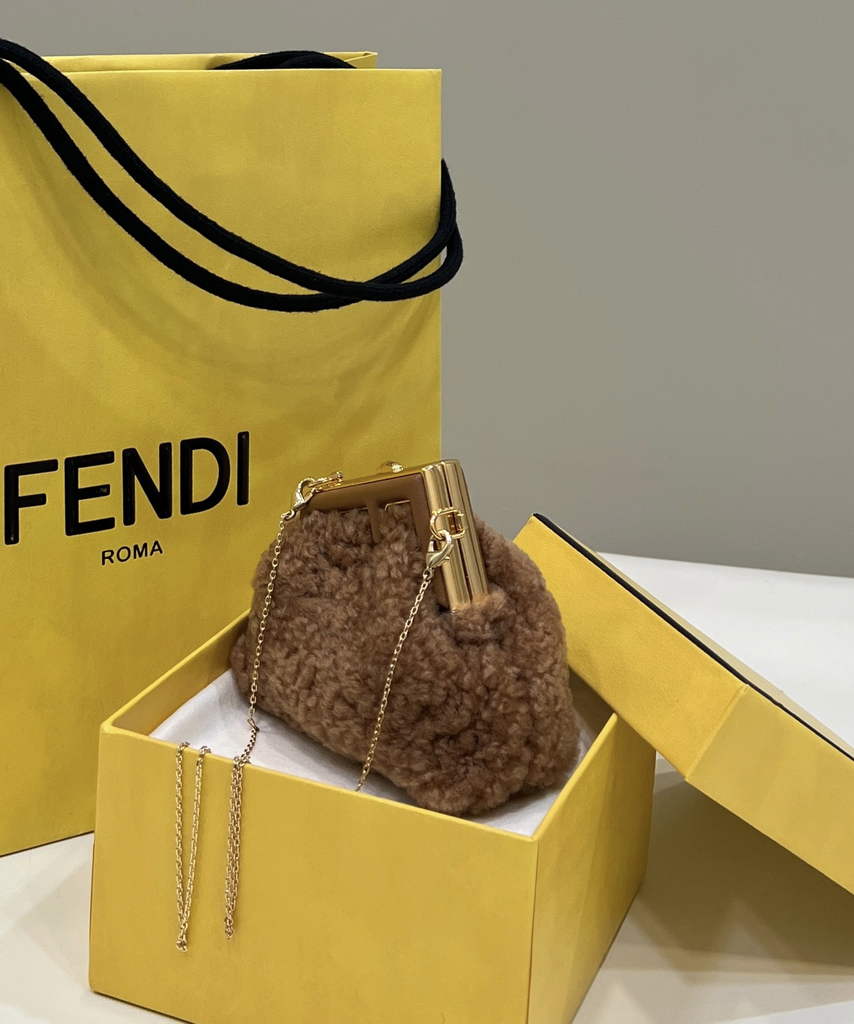 Fendi Nano First Charm Shoulder Bag 7AS051 Brown sheepskin bag - Default Title - View 3